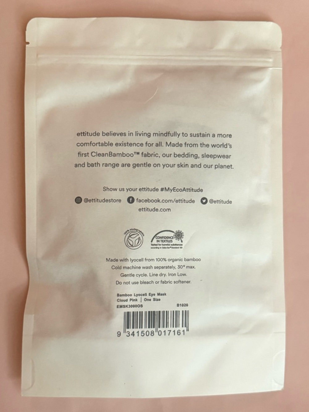 ettitude Bamboo Lyocell Eye Mask in Cloud Pink - 100% Organic Bamboo Lyocell - Picture 8 of 12